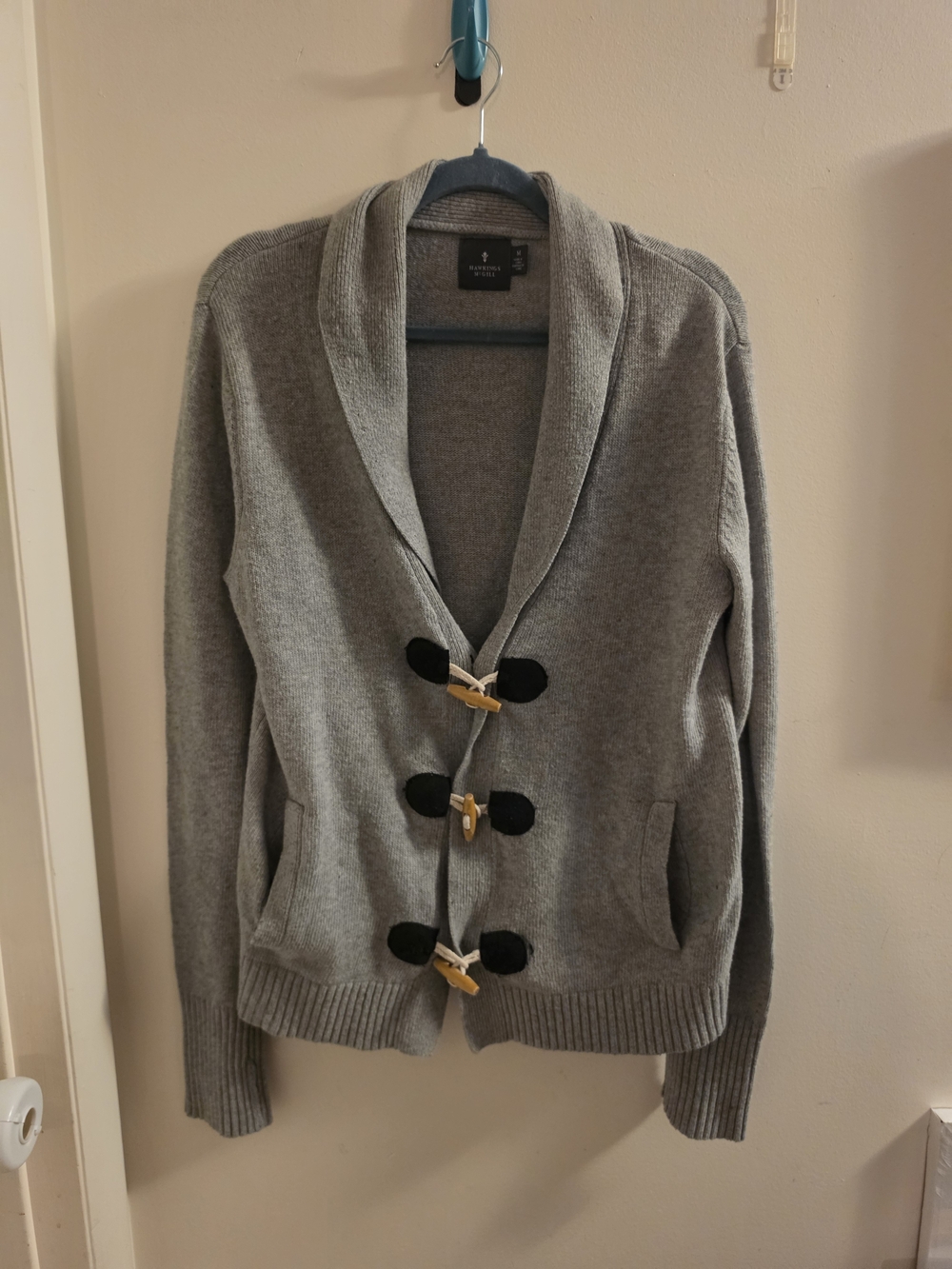 Hawkins Mcgill Brand Men's Gray Shawl Collar Toggle Cardigan Sweater Size Medium